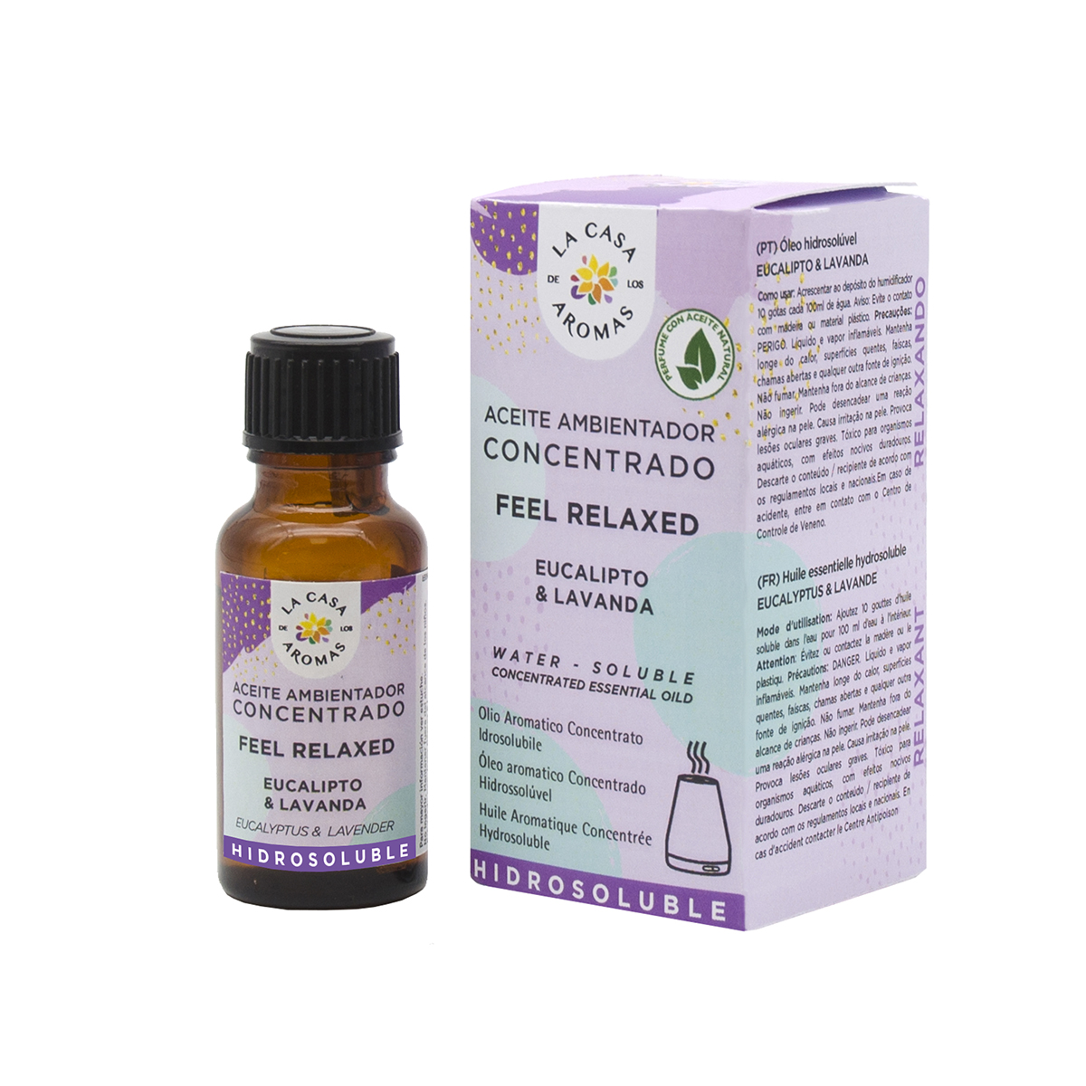 Aceite Ambientador Concentrado Hidrosoluble Feel Relaxed - Eucalipto & Lavanda - 15 ml