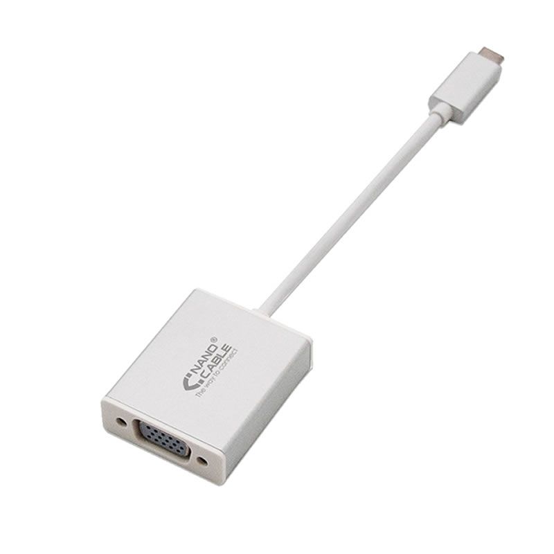 Adaptador USB Tipo-C A VGA - Nanocable 10.16.4101 - Conectores USB Tipo-C Macho a VGA Hembra - 10CM - Color Plata