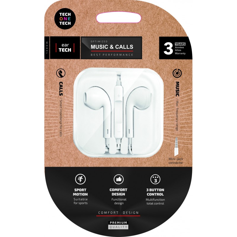Auriculares earTECH White Intraural - Conector Mini-Jack - TEC1001