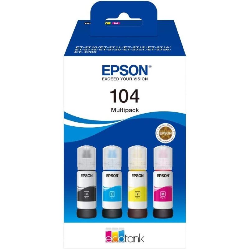 Botella de Tinta Original Epson Nº 104 Multipack - Negro + Cian + Amarillo + Magenta - C13T00P640