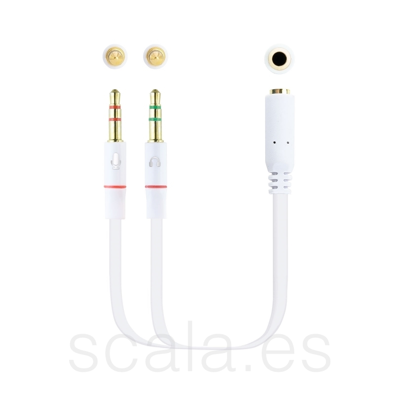 Cable Adaptador Audio Jack 3.5 H de 4 Pines a 2 Jack 3.5 M de 3 Pines - 20cm - Blanco - NanoCable 10.24.1203