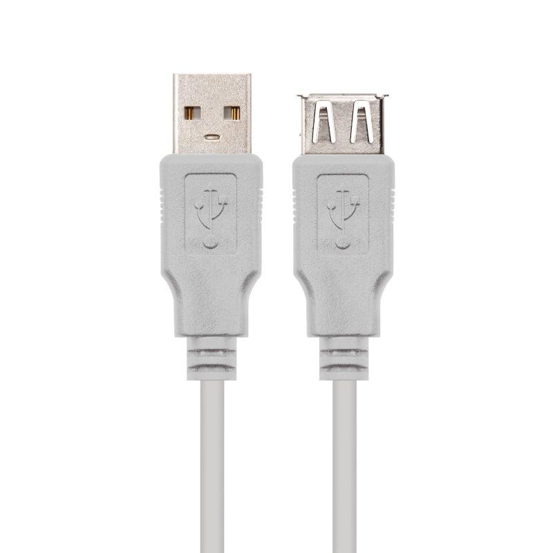Cable Alargador / Prolongador USB 2.0 - Nanocable 10.01.0202 - Conectores USB Tipo A Macho / USB Tipo A Hembra - 1 Metro - Beige