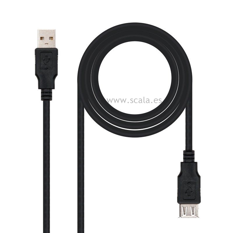Cable Prolongador de USB 2.0 - Nanocable 10.01.0203-BK - Conectores USB Tipo A Macho/ USB Tipo A Hembra - 1.8M - Negro