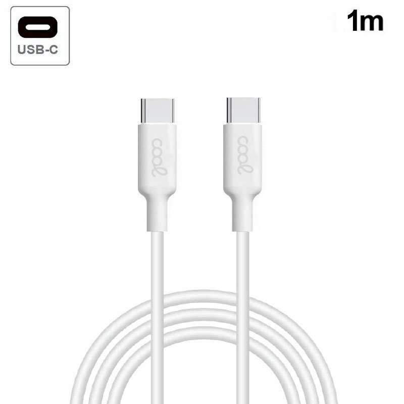 Cable USB Compatible COOL Universal TIPO-C a TIPO-C  - 1 Metro - Blanco - 3 Amp