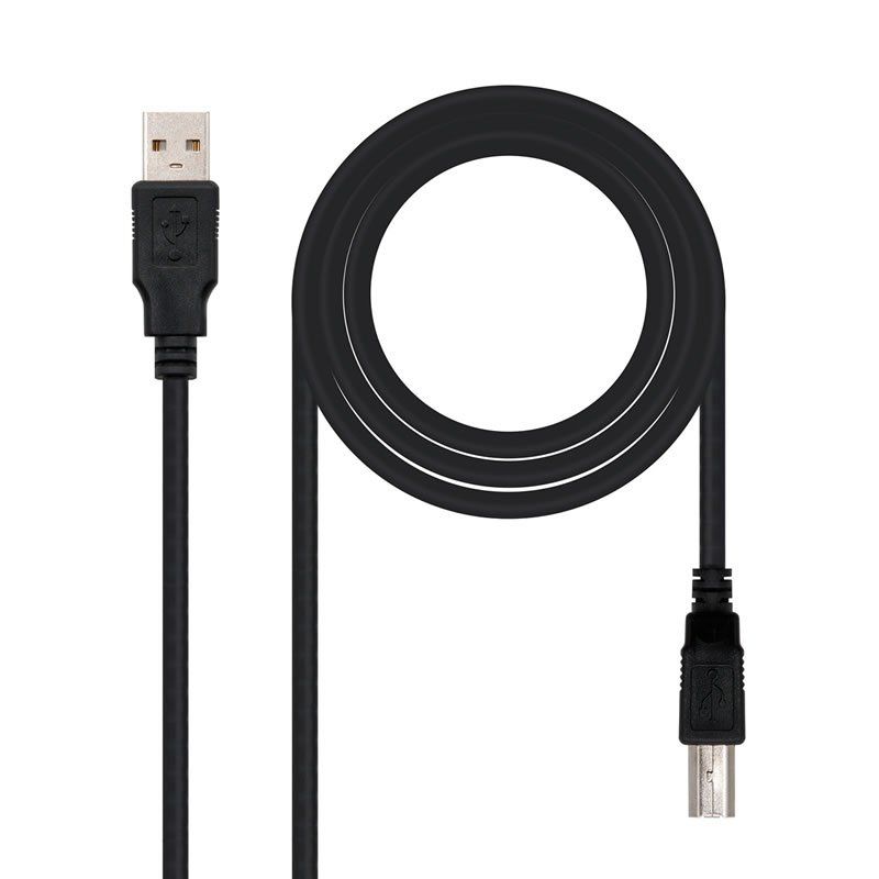 Cable de Impresora Standard USB 2.0 - 3 Metros - Tipo A-B - Color Negro - Nanocable 10.01.0104-BK
