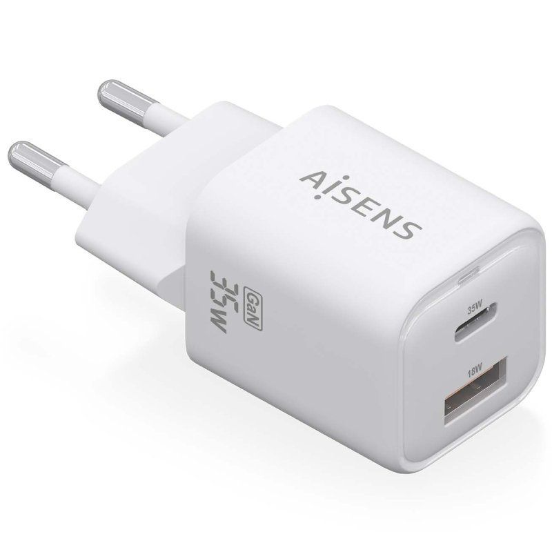 Cargador de Pared GaN - 1xUSB Tipo-C + 1xUSB - Aisens ASCH-35W2P024-W - 35W