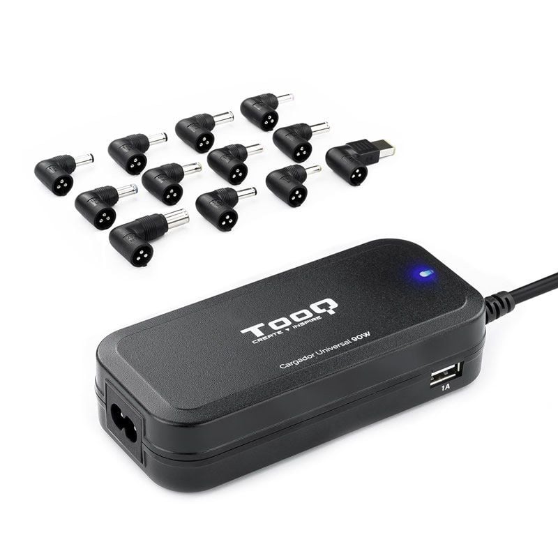 Cargador de Portátil TooQ TQLC-90BS02AT - 90W - Automático - 12 Conectores - Voltaje 12-20V - 1 x USB