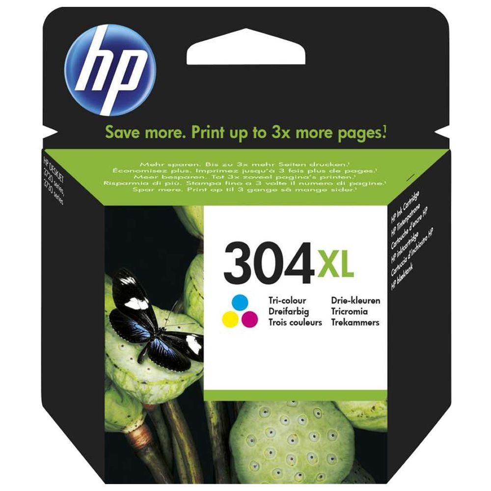Cartucho Color HP Nº 304XL • 300 Páginas • Para Deskjet 2600, 2620, 2630, 3720, 3730, 3732