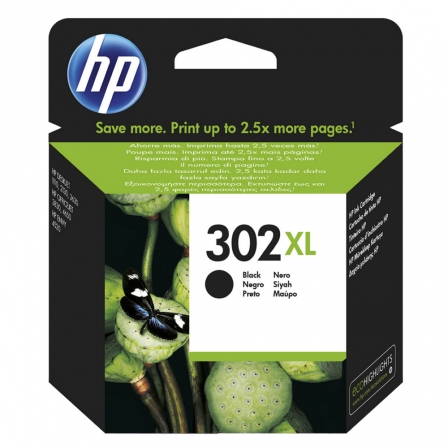 Cartucho Negro HP - Nº 302XL - 480 Páginas - Para Officejet 3830, 3832, 3630, Deskjet 1110, 2130, Envy 4520, 4650 - F6U68AE