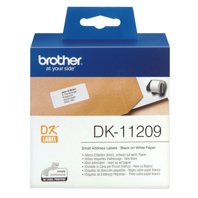 Etiquetas Precortadas Térmicas Brother DK11209 - 29 x 62MM - Para 800 Etiquetas - Color Blanco - DK-11209