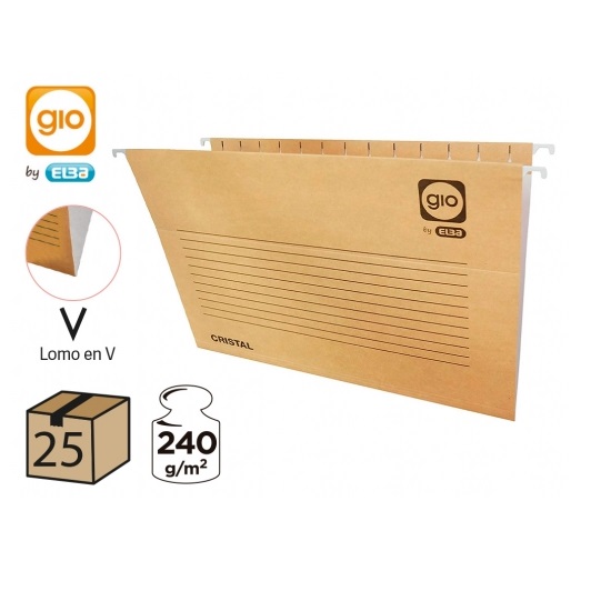 Gio Carpeta Colgante Visor Superior Cristal Kraft Bicolor Cartulina Folio Con Etiquetas - 25 Unidades