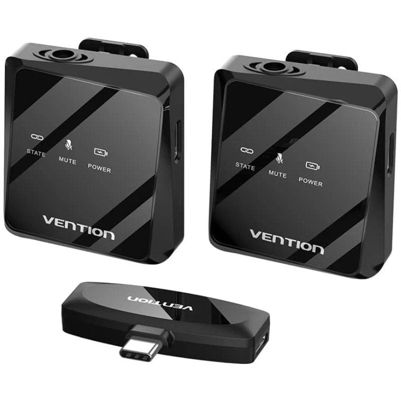Micrófono Inalámbrico con Clip - USB Tipo-C - Incluye Receptor - 2 Unidades - Vention NCBB0