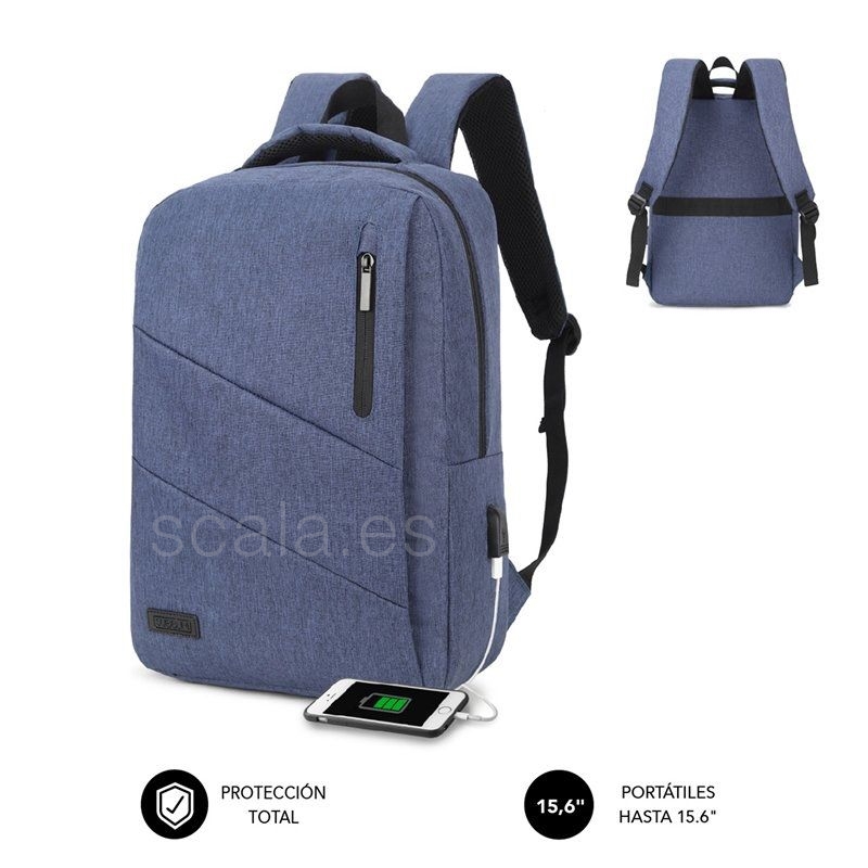 Mochila Subblim City Backpack Para Portátiles Hasta 15.6" - Puerto USB - Azul