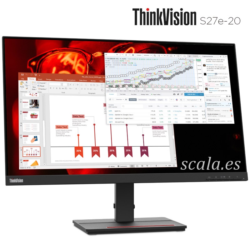 Monitor Lenovo ThinkVision S27E-20 - 27" - Full HD 1920 x 1080 - Led - Negro - VGA + HDMI - 62AFKAT2EU