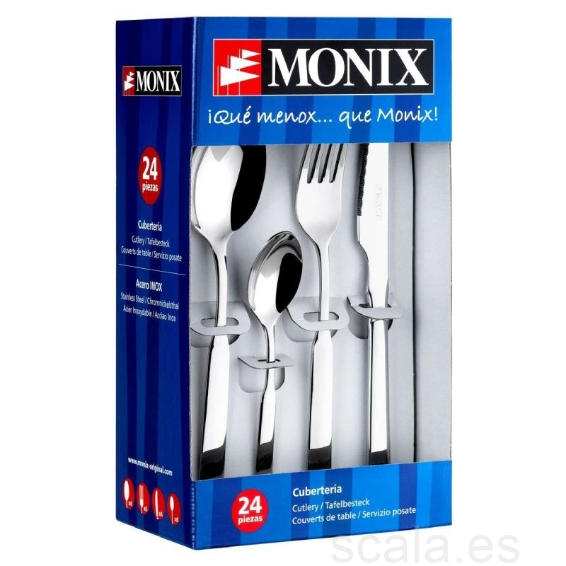 Pack 24 Cubiertos Monix Reims M121973 - 6 Cucharas + 6 Tenedores + 6 Cuchillos + 6 Cucharas Café - Acero inoxidable