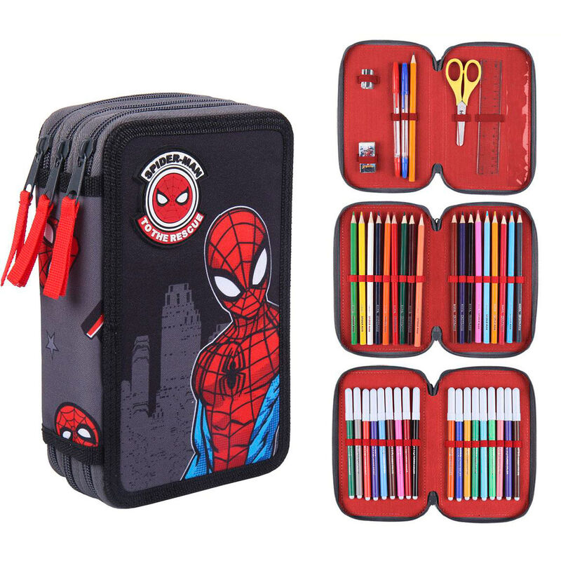 Plumier Spiderman Marvel Triple - Tamaño: 12,5x6,5x19,5cm - 100% Polyester