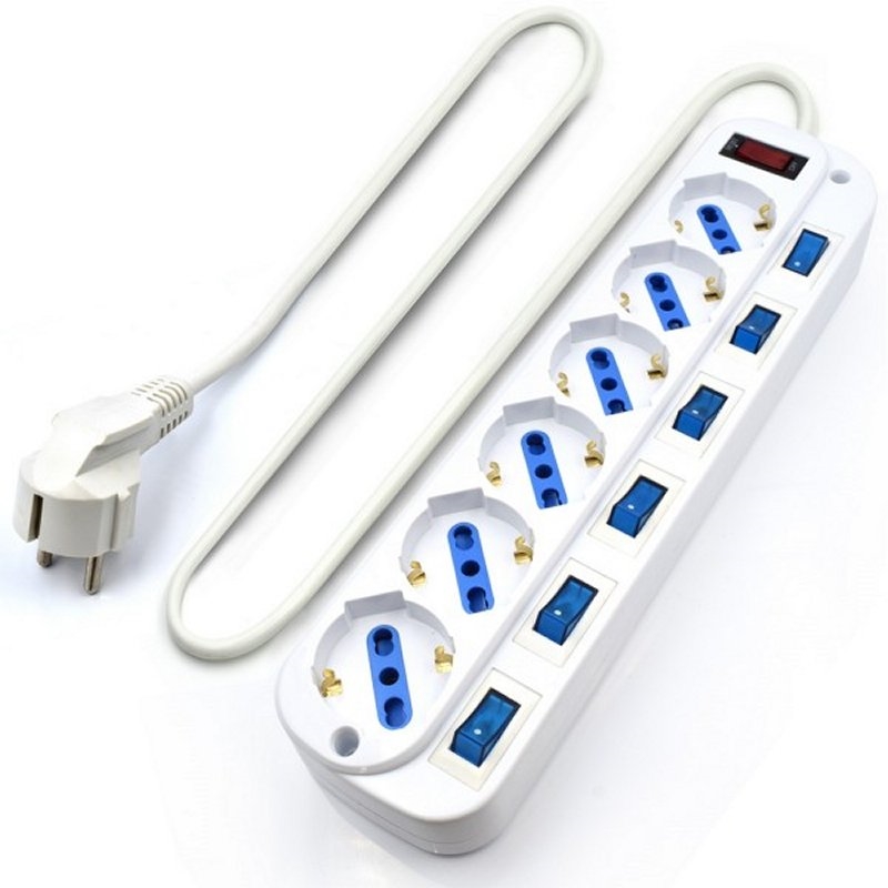 Regleta 6 Tomas - 6 Interruptores - Cable de 3 Metros - EW3932-3M