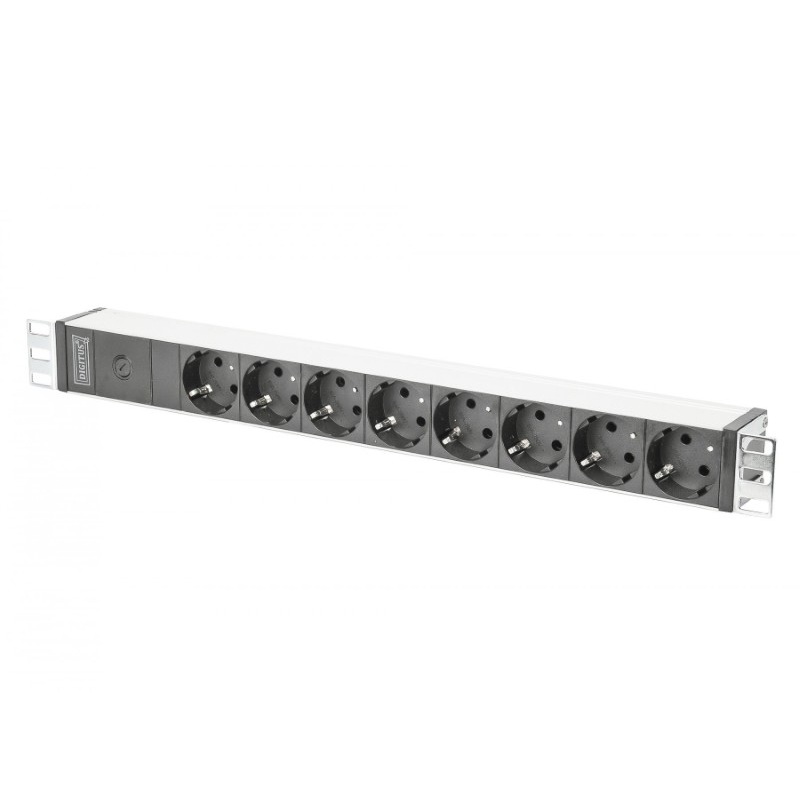 Regleta de enchufes Digitus DN-95410 - Perfil de Aluminio - Fusible - 8 Tomas de Corriente - Conector IEC C14 - Cable de 2M