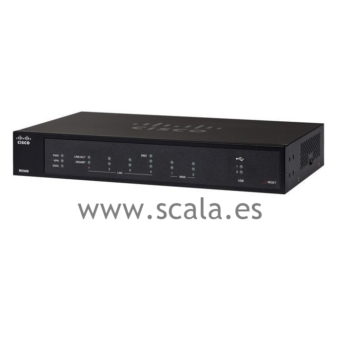 Router Cisco RV340 - 6 Puertos - Puerto de gestión - Ranuras Gigabit Ethernet - Montaje en bastidor - RV340-K9-G5