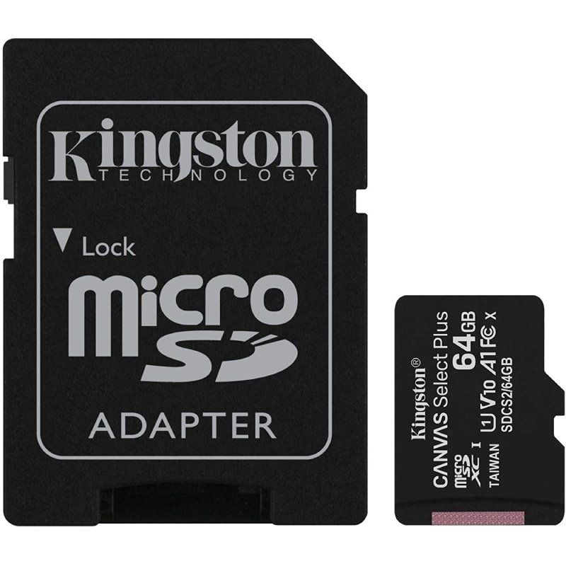 Tarjeta Micro SD XC 64GB + Adaptador Kingston Canvas Select Plus - Clase 10 - 100 MB/s - SDCS2/64GB