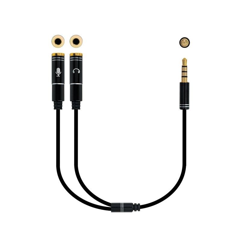 Adaptador Audio Nanocable 10.24.1202 - Jack 3.5 Macho 4 Pines a 2 x Jack 3.5 Hembra 3 Pines - 30CM - Color Negro