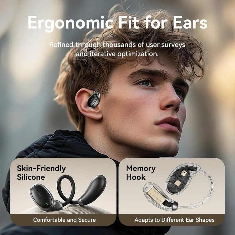 Auriculares Bluetooth Vention Open Ear 013 Con Estuche de Carga - Autonomía Hasta 8 Horas - Negros — NBSB0
