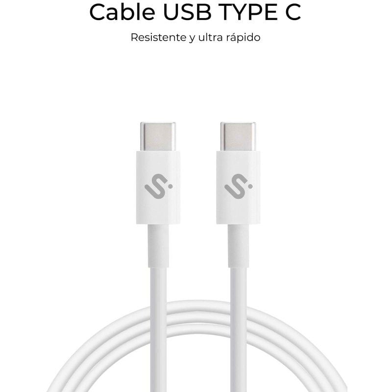 Cable USB Tipo-C Macho - USB Tipo-C Macho - 2 Metros - Subblim Plus - Blanco