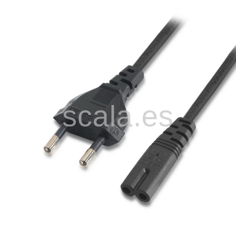 Cable de Alimentación - Forma 8 - Aisens A132-0173 - CEE7 - 16 Macho - C7 Hembra - 1.5 Metros - Negro