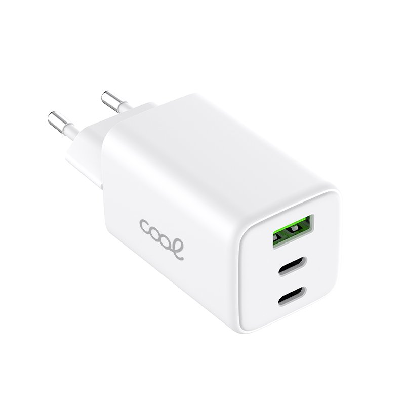 Cargador Para Portátil / Smartphone - Universal Ultra Fast PD Port x3 (2x Tipo-C + 1x USB) COOL (65W) GaN - Blanco