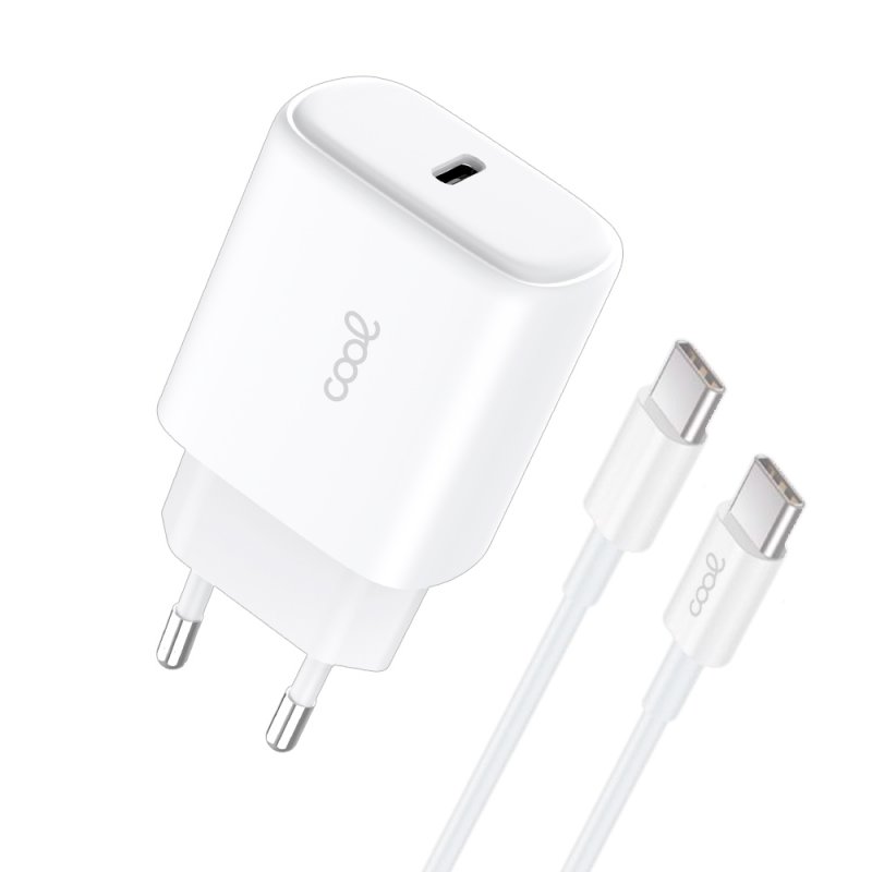 Cargador Red Universal Fast Adapt. (PD) Tipo-C (25W) Blanco + Cable Tipo-C a Tipo-C de 1,2M
