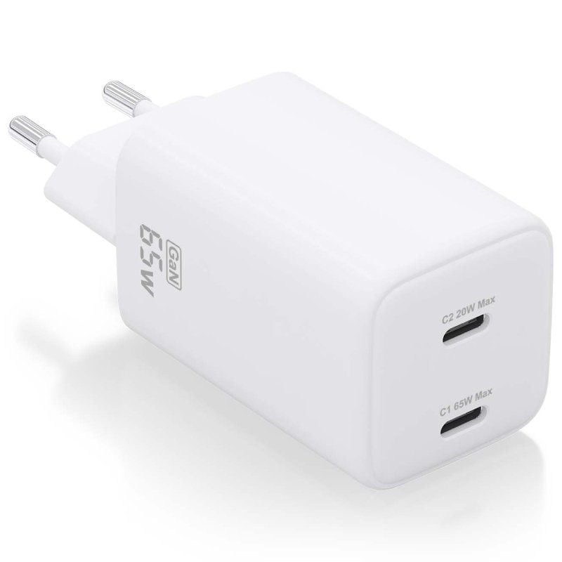 Cargador de Pared - 2xUSB Tipo-C - 65W - GaN Aisens ASCH-65W2P039-W