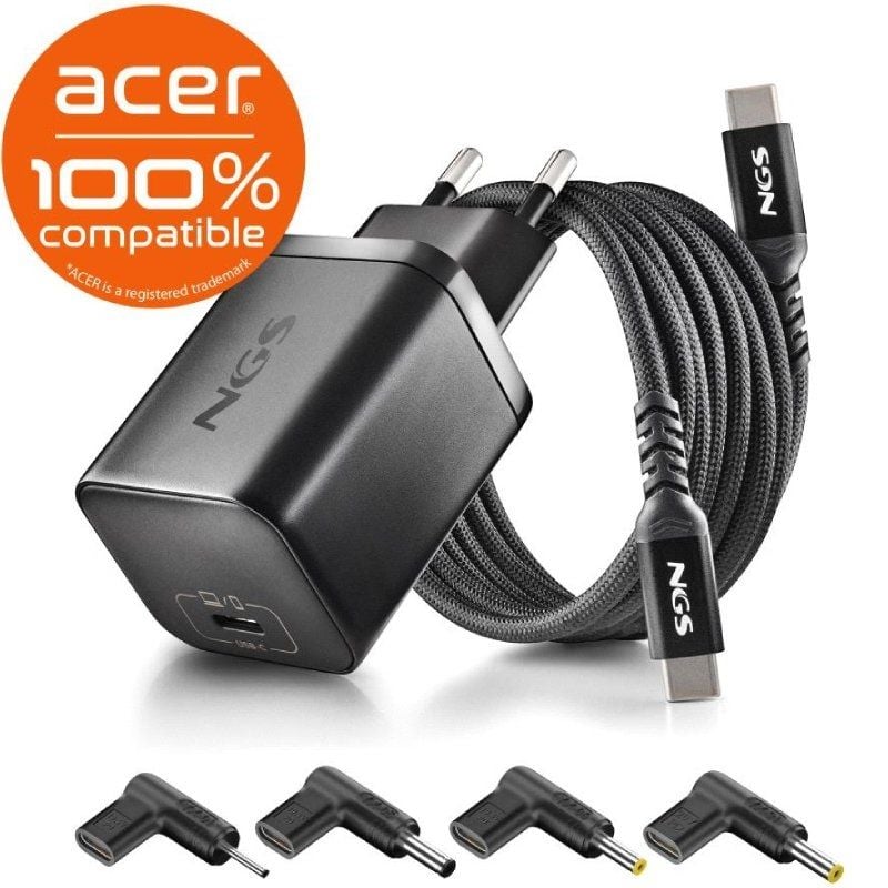 Cargador de Portátil GaN NGS BUD65W-AC - Para Portátil Acer - 65W - Voltaje 5-20V