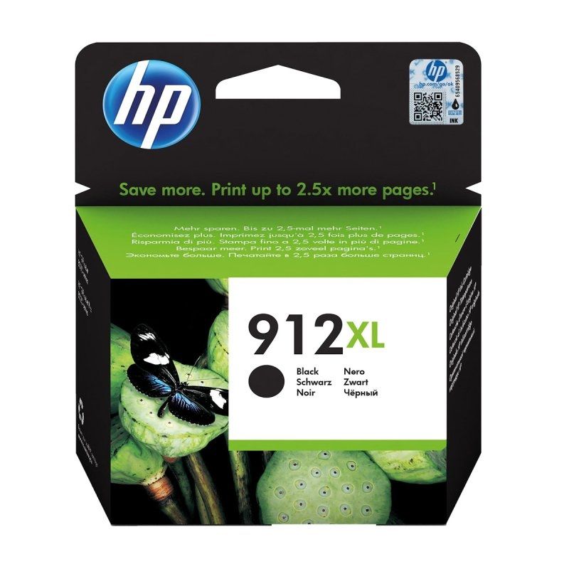 Cartucho de Tinta Negra HP Nº 912XL - 825 Páginas - 3YL84AE