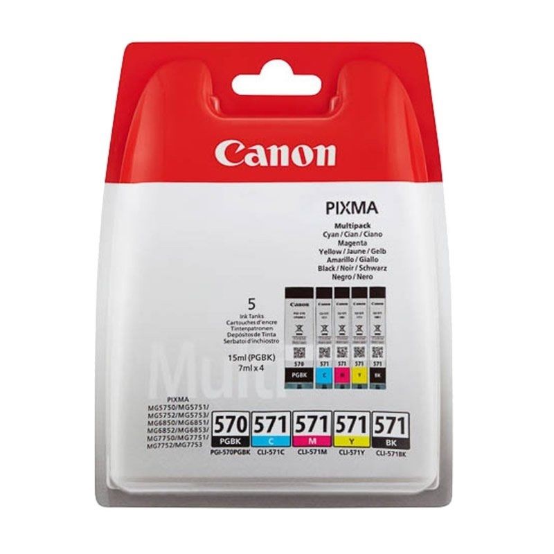 Cartucho de Tinta Original Canon PGI-570BK + CLI-571 Multipack - Cian - Magenta - Amarillo - Negro