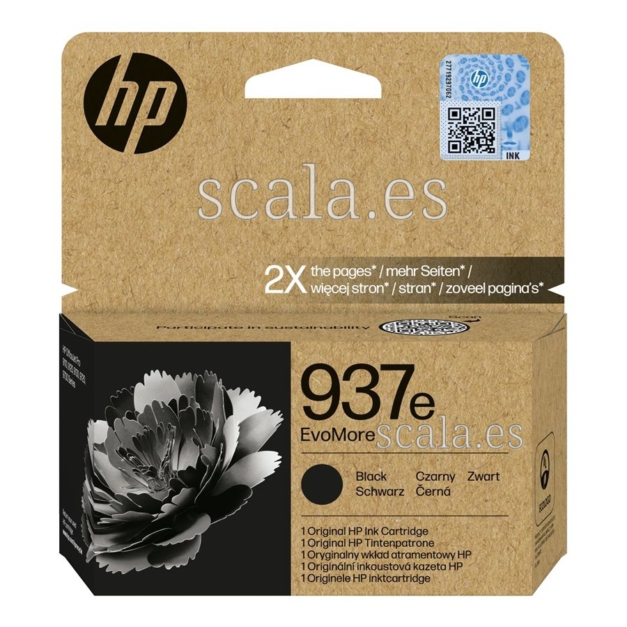 Cartucho de Tinta Original HP Nº 937e EvoMore - Hasta 2.500 Páginas - Negro — 4S6W9NE