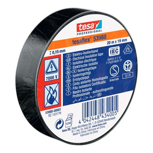 Cinta Aislante Eléctrica Professional - 20m x 19mm - Negro — Tesa 53988-00001-01