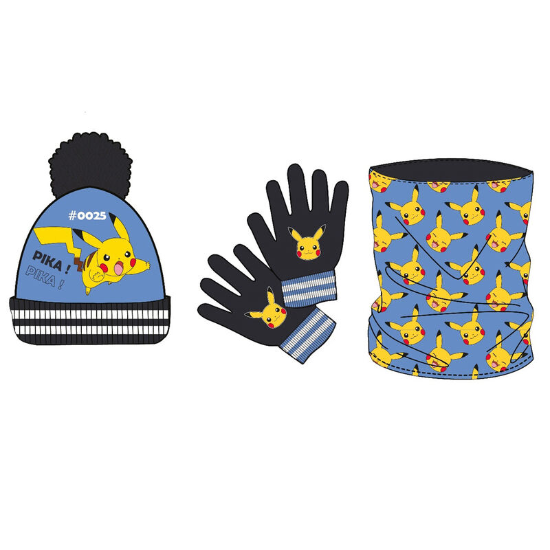 Conjunto Gorro, Guantes, Braga Cuello Pokemon - 100% Poliester