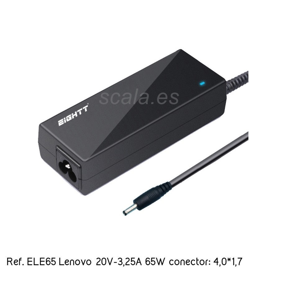 Eightt ELE65 - Cargador Específico Lenovo - 65W - Entrada 100 – 240V - Salida 20V - 3.25A