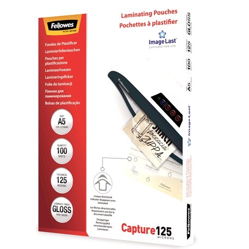 Fellowes Pack 100 Fundas Plastificar 125 Micras - Brillo - A5 - 5307302
