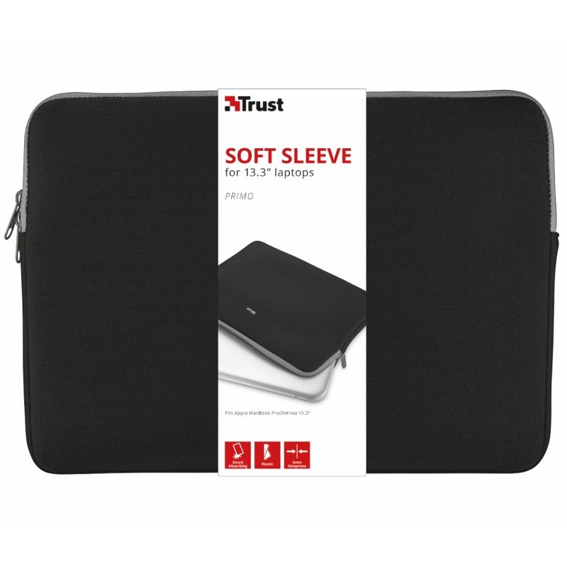 Funda de Portátil Trust Primo - Hasta 13.3" Sleeve Negra - Neopreno Viscoelástico - Diseño Delgado - Suave y Ligera