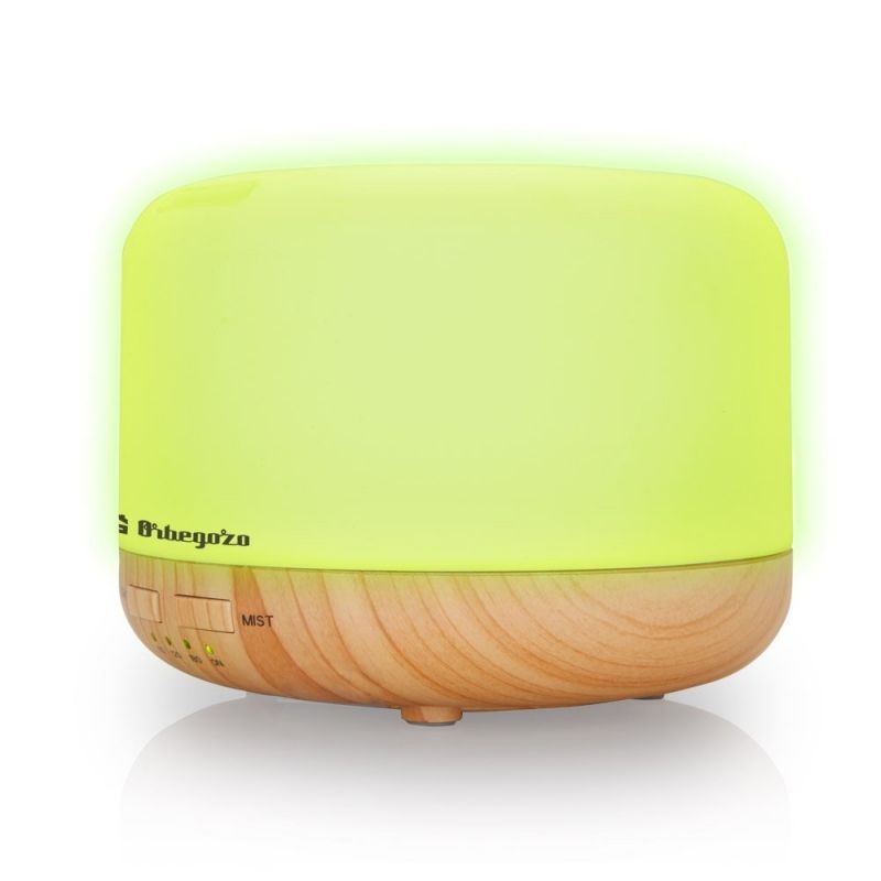 Humidificador de Aromaterapia Orbegozo HUA-4000 - Ultrasónico - Capacidad 400ML - Temporizador Hasta 3H - 7 Colores Tono Brillante y Tenue