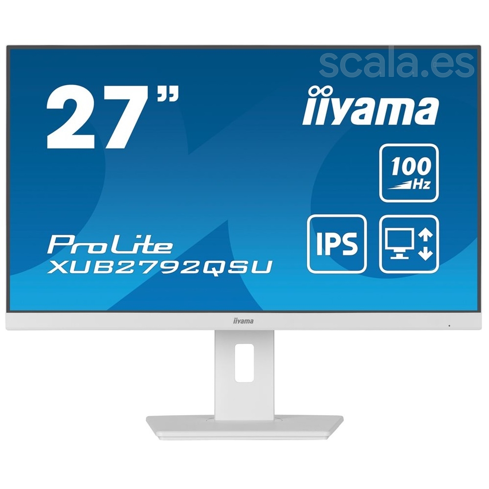 Monitor LED - 27" - Blanco -  2560 x 1440 QHD - iiyama ProLite XUB2792QSU-W6 - Altavoces - Reg. Altura - HDMI + DisplayPort