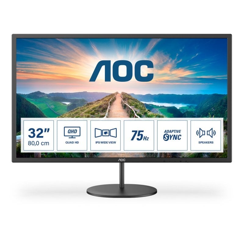 Monitor Profesional AOC Q32V4 IPS - 32" / 31.5" Visible - 2560 x 1440 QHD - HDMI + DisplayPort + Altavoces
