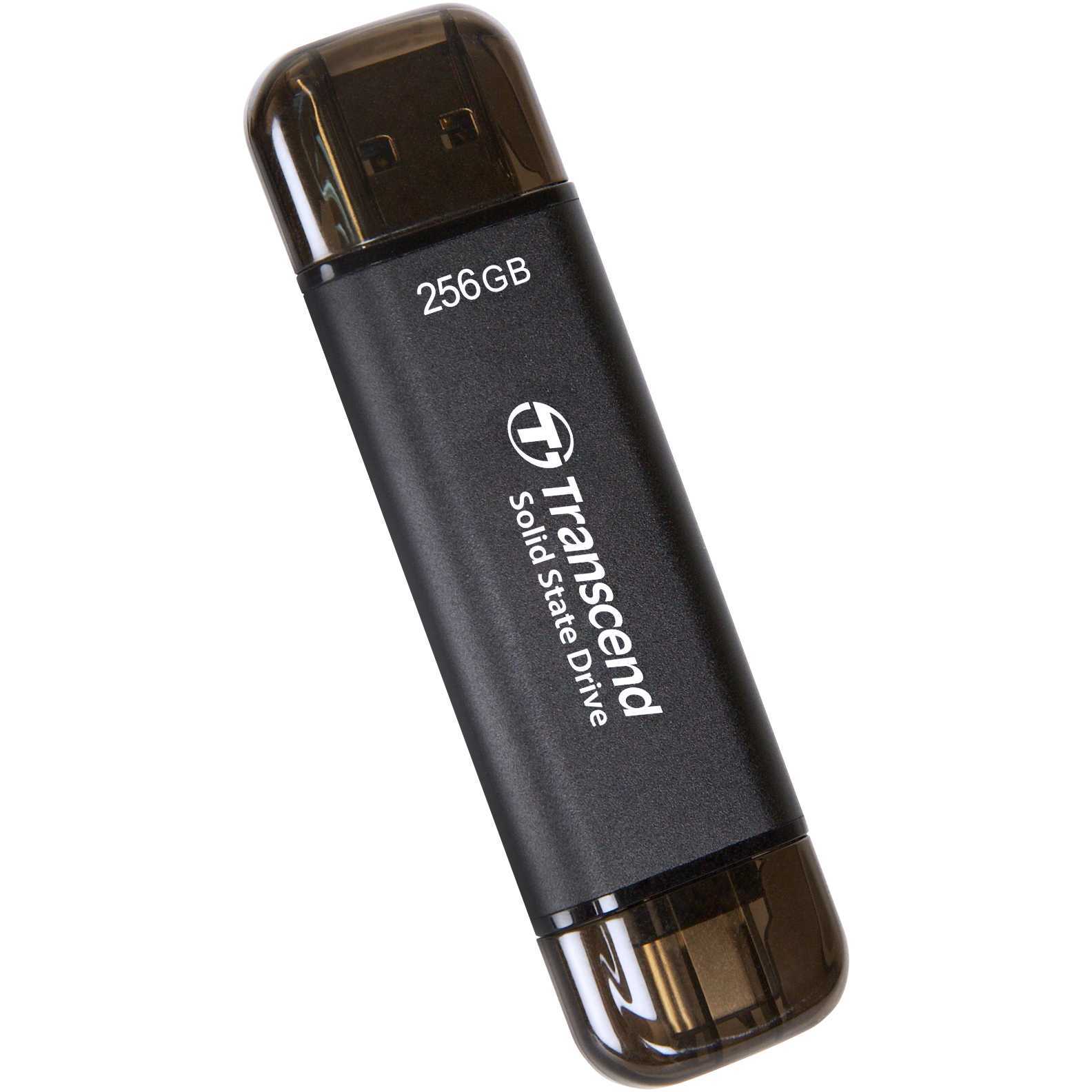 Pendrive Transcend 256 GB - USB tipo A + USB tipo C - 1050 MB/s - Negro - TS256GESD310C
