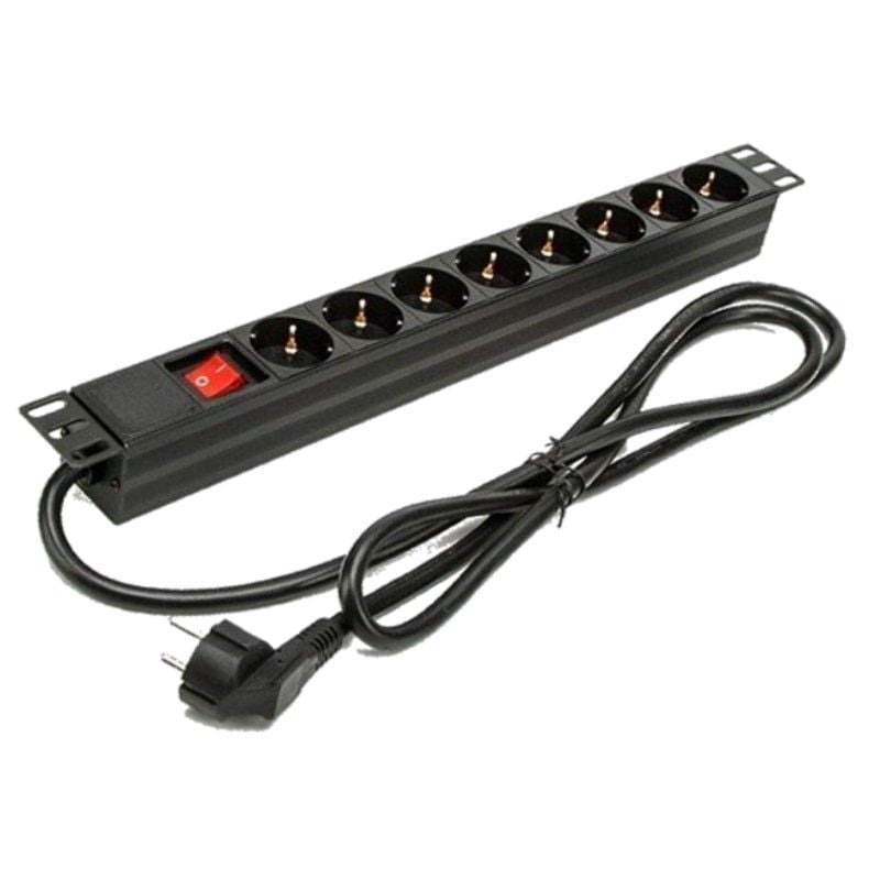 Regleta Para Rack Con Interruptor - 8 Tomas de Corriente / Cable 1.5 Metros - Negro — Phasak BNS 1518