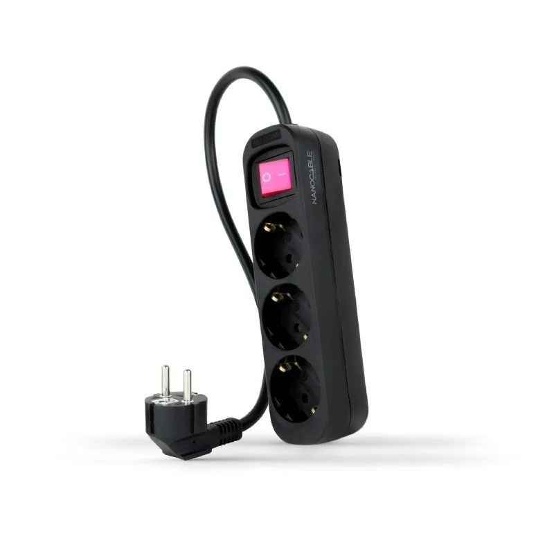 Regleta con Interruptor - Nanocable 10.38.0003-BK - 3 Tomas de Corriente - Cable de 1.4m - Negra