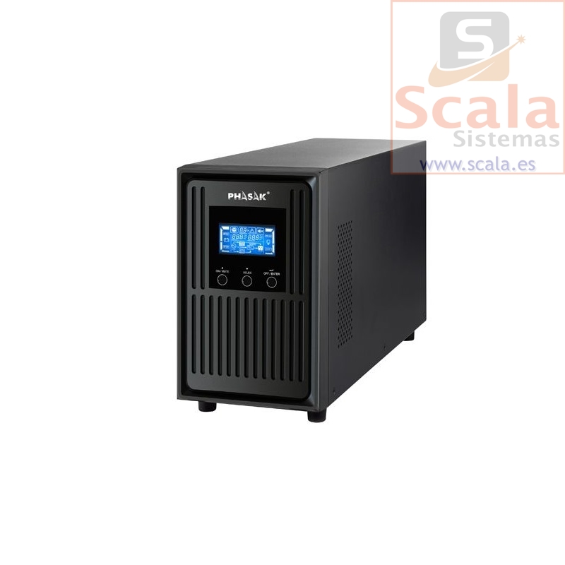 SAI Phasak PH 9220 - 2 KVA / 1800W - Online - Formato Torre - 3 Salidas Schuko - LCD - Baterías 4 x 9Ah