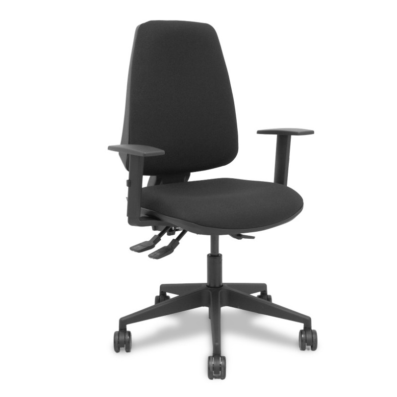 Silla Elche Asincro Bali Negro - Brazos 1D - Base Piramidal - Ruedas de Nailon de 65mm