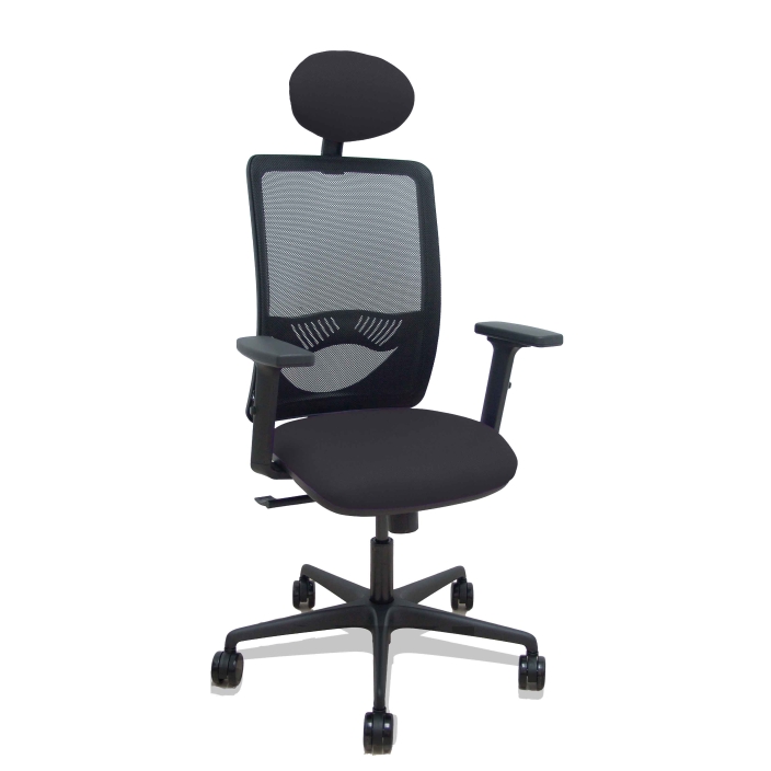 Silla Zulema Sincro - Malla Negra - Asiento Bali Gris Oscuro - Brazos 2D - Ruedas 65mm