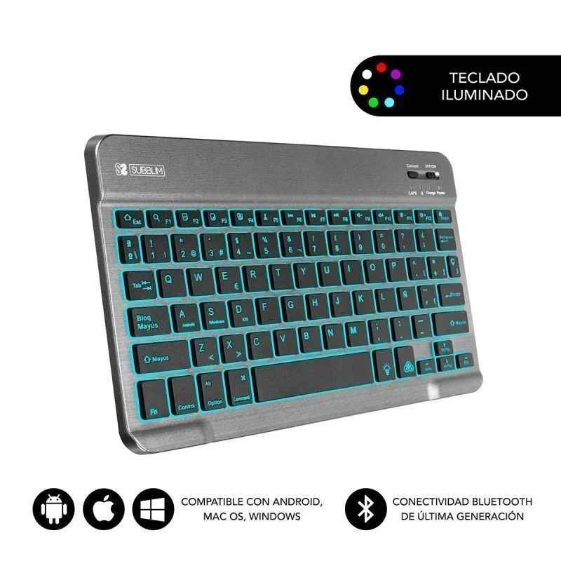 Teclado Compacto Inalámbrico por Bluetooth - Subblim SMBL31 Smart Backlit - Gris